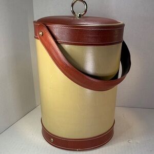 Vintage Faux Leather Ice Bucket, Mid-Century Modern MCM, 70s, Cream & Brick Red